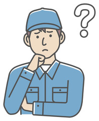 Male blue collar worker gesture illustration | thinking, question, confusion