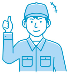 Male blue collar worker gesture illustration | thumb up, OK
