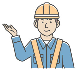 Male blue collar worker gesture illustration | navigate, recommend