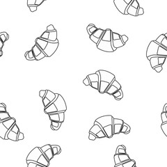 Black and White Croissant Pattern. Vector semaless pattern or background with croissants