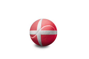 Tennis ball with the coloured national flag of Denmark on the white background
