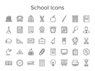 School icons - set of 40 hand drawn school or education objects