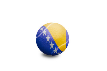 Tennis ball with the coloured national flag of Bosnia and Herzegovina on the white background