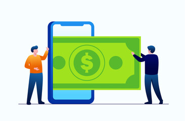 Online banking with smartphone or money wallet concept. Digital finance technology. landing page website illustration vector flat design 