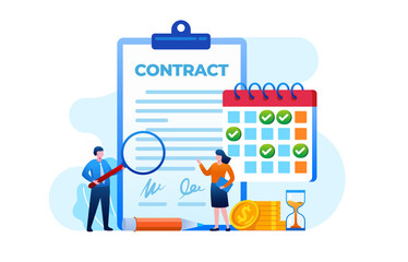 Contract agreement with client. timeline flat vector illustration templete