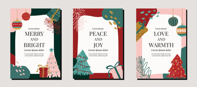 Modern multicolor christmas holiday illustration posts for invitations, posters, card, social media, advertising, promotion and marketing, elegant and abstract