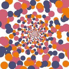 Raster geometric pattern. Background from blue, orange, pink circles, dots. Template for textiles, scrapbooking, web.