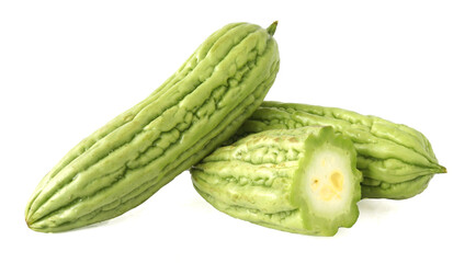 bitter gourd halves isolated on background