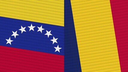Chad and Venezuela Two Half Flags Together Fabric Texture Illustration