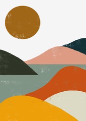 Landscape with mountains and sea. Landscape illustration.