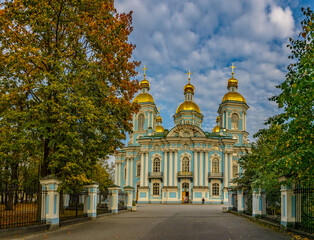 Fototapeta na wymiar Nikolo-Epiphany Naval Cathedral, one of the brightest monuments of Elizabethan Baroque in church architecture.