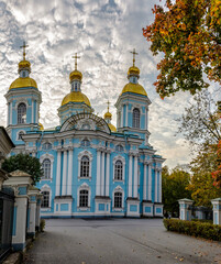 Fototapeta na wymiar Nikolo-Epiphany Naval Cathedral, one of the brightest monuments of Elizabethan Baroque in church architecture.