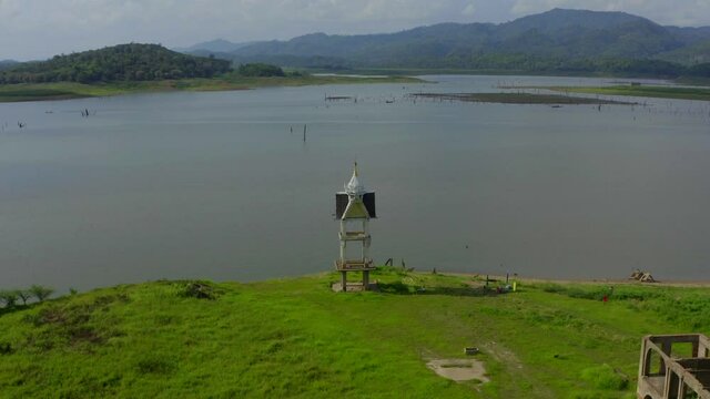 Vajiralongkorn, Wat Saam Prasob, the Sunken drowning Temple in Sangkhlaburi in Kanchanaburi, Thailand
