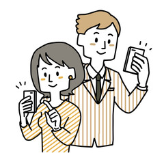 スマホを操作している男女