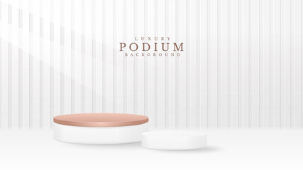 Podium showing white products. 3d luxury background concept. Vector illustration for promoting sales and marketing.