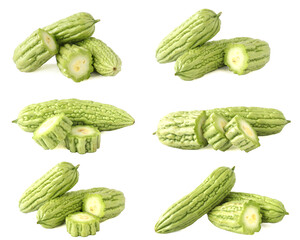 collection of bitter gourd isolated on white background