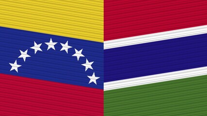 Gambia and Venezuela Two Half Flags Together Fabric Texture Illustration