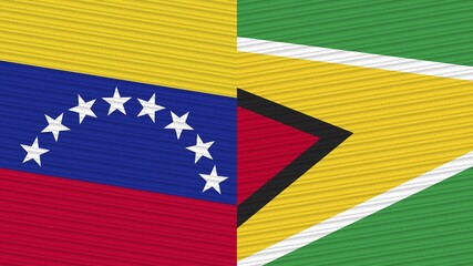 Guyana and Venezuela Two Half Flags Together Fabric Texture Illustration