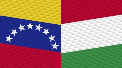 Hungary and Venezuela Two Half Flags Together Fabric Texture Illustration