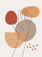 Hand gesture boho style wall art decor. Creative minimalist hand draw abstract art . Modern illustrations. Bohemian style