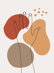 Hand gesture boho style wall art decor. Creative minimalist hand draw abstract art . Modern illustrations. Bohemian style
