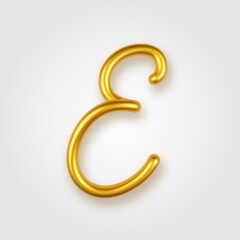 Fototapeta premium Gold 3d realistic capital letter E on a light background.
