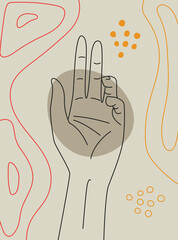 Obraz premium Hand gesture boho style wall art decor. Earth tone creative minimalist hand draw abstract art. modern illustrations. Bohemian style. Organic boho shape