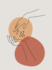 Hand gesture boho style wall art decor. Earth tone creative minimalist hand draw abstract art. modern illustrations. Bohemian style. Organic boho shape