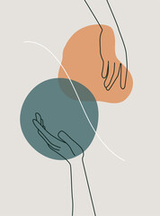 Hand gesture boho style wall art decor. Earth tone creative minimalist hand draw abstract art. modern illustrations. Bohemian style. Organic boho shape