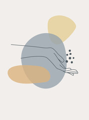 Hand gesture boho style wall art decor. Creative minimalist hand draw abstract art. modern illustrations. Bohemian style collection. Organic boho shape set
