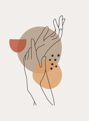 Hand gesture boho style wall art decor. Creative minimalist hand draw abstract art. modern illustrations. Bohemian style collection. Organic boho shape set
