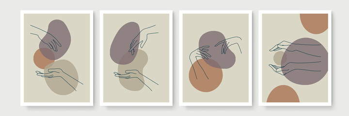 Hand gesture boho style wall art decor. Creative minimalist hand draw abstract art. modern illustrations. Bohemian style collection. Organic boho shape set
