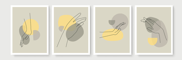 Modern abstract boho style hand gesture. Aesthetic hand-drawn modern gesture art contemporary bohemian poster cover template. Organic boho shape for poster, wall decor, wall art, banner, flier and mor © SyahCreation