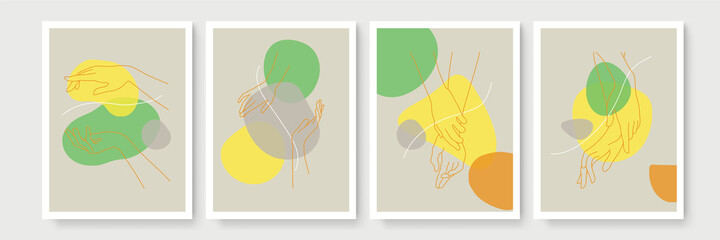 Modern abstract boho style hand gesture. Aesthetic hand-drawn modern gesture art contemporary bohemian poster cover template. Organic boho shape for poster, wall decor, wall art, banner, flier and mor © SyahCreation