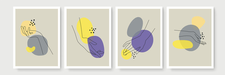 Modern abstract boho style hand gesture. Aesthetic hand-drawn modern gesture art contemporary bohemian poster cover template. Organic boho shape for poster, wall decor, wall art, banner, flier and mor © SyahCreation