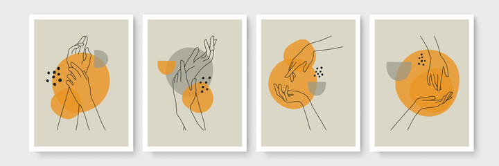 Modern abstract boho style hand gesture. Aesthetic hand-drawn modern gesture art contemporary bohemian poster cover template. Organic boho shape for poster, wall decor, wall art, banner, flier and mor © SyahCreation