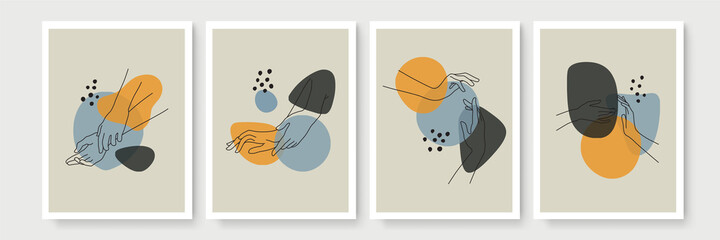 Modern abstract boho style hand gesture. Aesthetic hand-drawn modern gesture art contemporary bohemian poster cover template. Organic boho shape for poster, wall decor, wall art, banner, flier and mor © SyahCreation