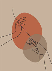 Modern abstract boho style hand gesture. Aesthetic hand-drawn modern gesture art contemporary bohemian poster cover template. Organic boho shape for poster, wall decor, wall art, banner, flier and mor