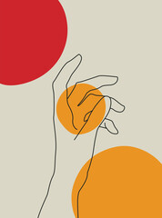 Man Woman Hands Delicate Rejuvenating, Elegant female hands, Realistic Gestures, Boho Line Art, Vector Illustration