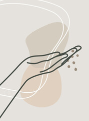 Hand gesture boho style wall art decor. Creative minimalist hand draw abstract art . Modern illustrations. Bohemian style collection