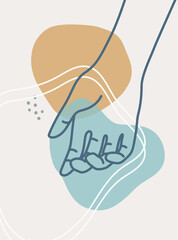 Hand gesture boho style wall art decor. Creative minimalist hand draw abstract art . Modern illustrations. Bohemian style collection