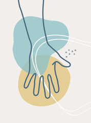 Hand gesture boho style wall art decor. Creative minimalist hand draw abstract art . Modern illustrations. Bohemian style collection