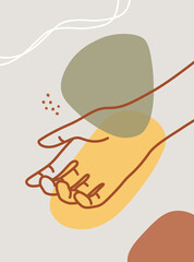 Hand gesture boho style wall art decor. Creative minimalist hand draw abstract art . Modern illustrations. Bohemian style collection