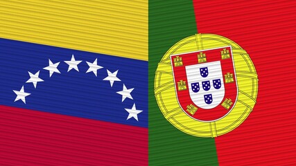 Obraz premium Portugal and Venezuela Two Half Flags Together Fabric Texture Illustration