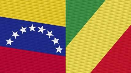 Republic Of The Congo and Venezuela Two Half Flags Together Fabric Texture Illustration