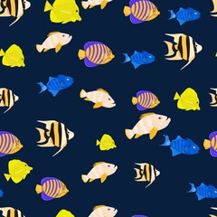 Fototapeta premium Marine life seamless pattern. Tropical fish. Coral reef inhabitants.