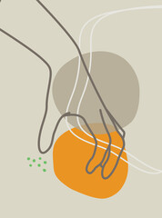 Hand gesture boho style wall art decor. Creative minimalist hand draw abstract art . Modern illustrations. Bohemian style collection