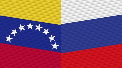 Russia and Venezuela Two Half Flags Together Fabric Texture Illustration