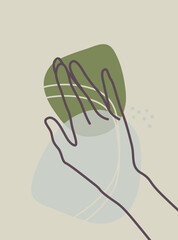 Modern abstract boho style hand gesture. Aesthetic hand-drawn modern gesture art contemporary bohemian poster cover template. Organic boho shape set