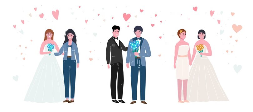 Unconventional wedding collection. Lesbian, gay, bisexual, transgender people marriage.